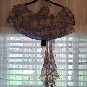 JLUXLABEL Light Blue Sheer Ruffled Halter Top, Size: S, NWT